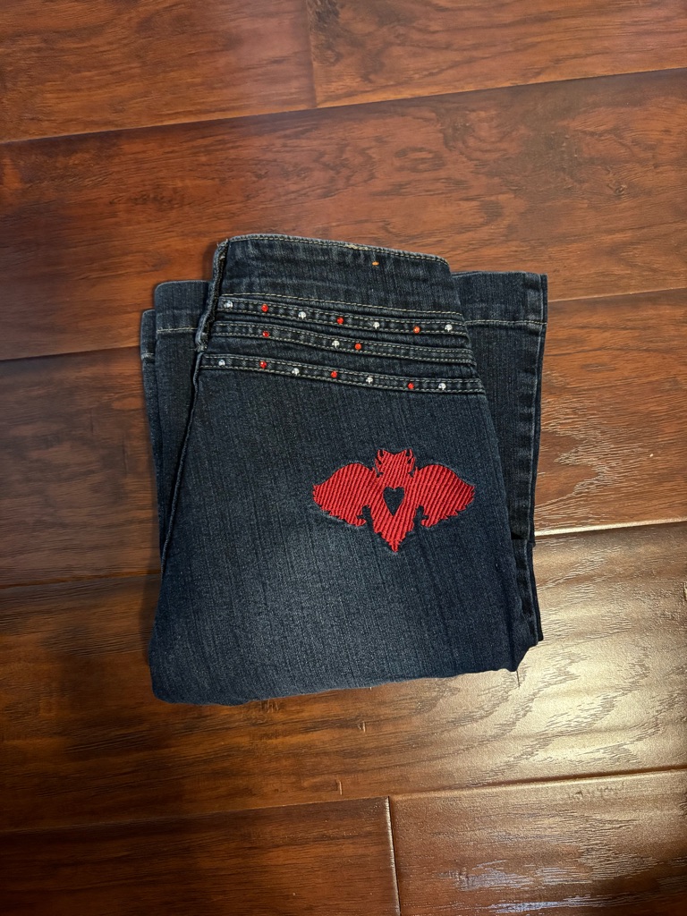 Pudding Jeans - Dark Blue Flare, Embellished, Embroidered Denim